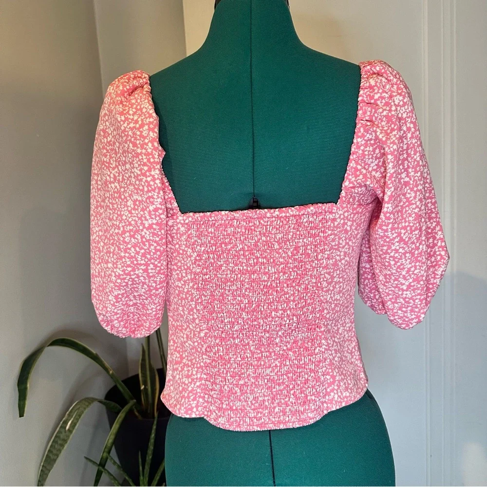 Abercrombie & Fitch Pink Floral Sweetheart Puff Sleeve Top